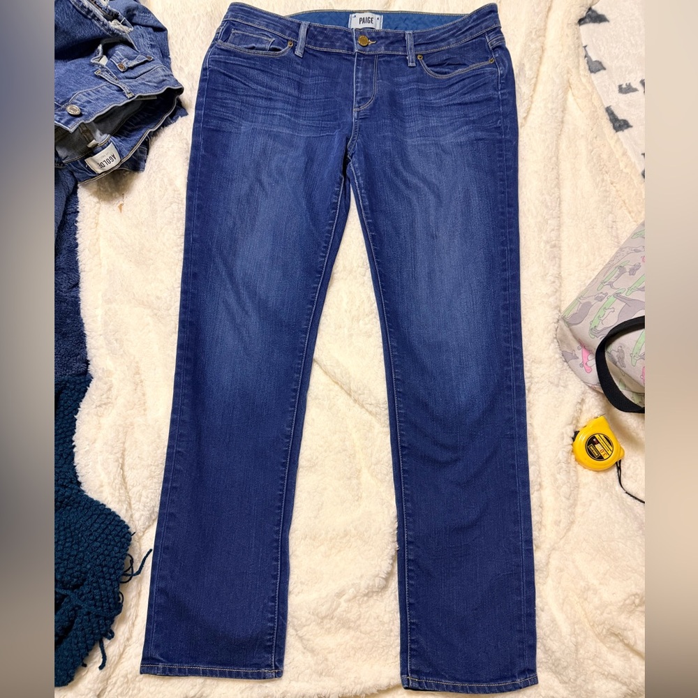 PAIGE Jimmy Jimmy Dark Blue sz 31 Denim Jeans w/Brass Button